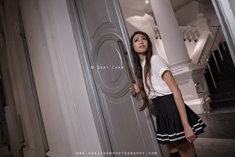School girl themed night photoshoot with Ng Shinyi at National Museum of Singapore
