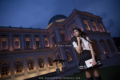 Night Outdoor Edgy School Girl Themed Photoshoot - Ng Shinyi @ National Museum of Singapore