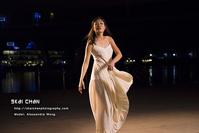 Outdoor High-End Night Fashion Photoshoot - Alessandra Wong @ Marina Bay Sands, Bayfront bridge