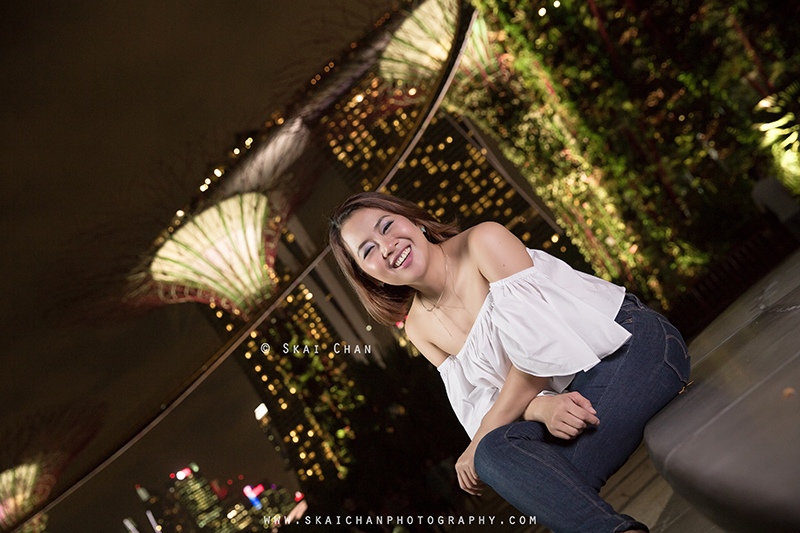 Night fashion photoshoot with Marjorie Lining at Supertree Grove, Gardens by the Bay