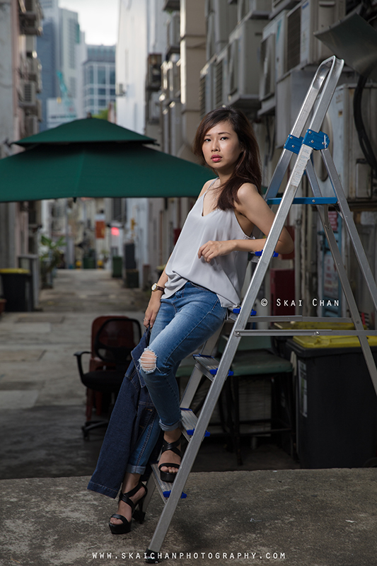 Edgy back alley fashion photoshoot with Puang Shujuan at Duxton Hill