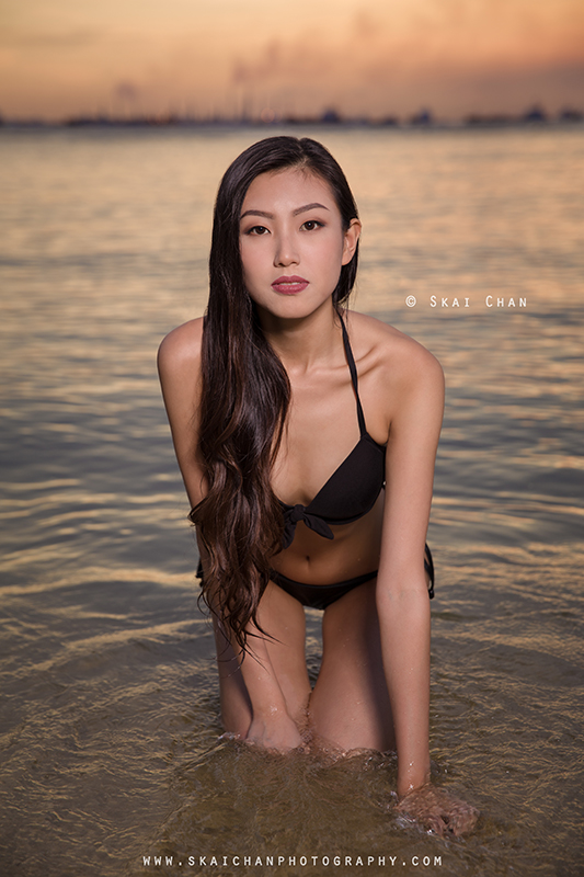 Bikini glamour sunset photoshoot with Ng Shinyi at Palawan Beach (Sentosa)
