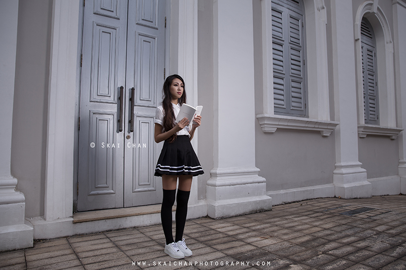 School girl themed night photoshoot with Ng Shinyi at National Museum of Singapore