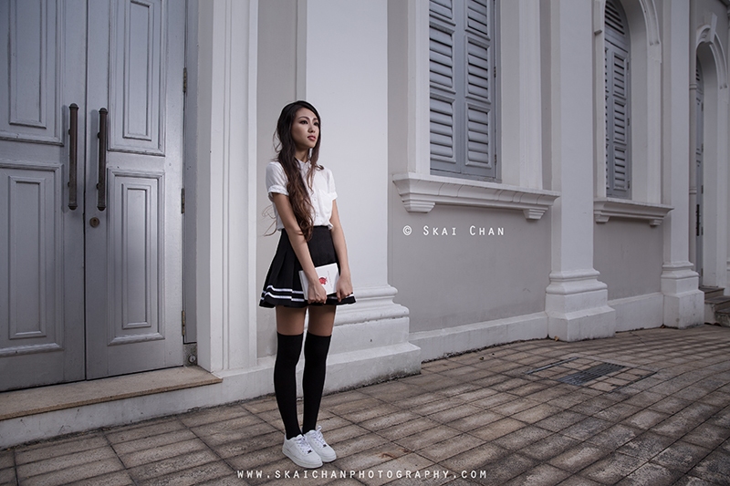 School girl themed night photoshoot with Ng Shinyi at National Museum of Singapore