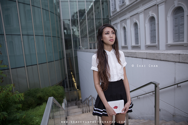 School girl themed night photoshoot with Ng Shinyi at National Museum of Singapore
