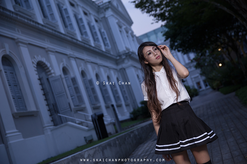 School girl themed night photoshoot with Ng Shinyi at National Museum of Singapore