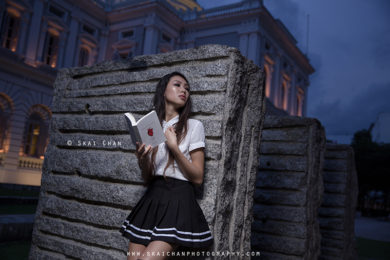 School girl themed night photoshoot with Ng Shinyi at National Museum of Singapore