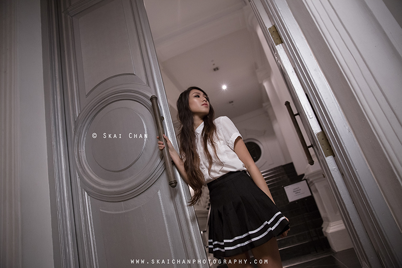 School girl themed night photoshoot with Ng Shinyi at National Museum of Singapore