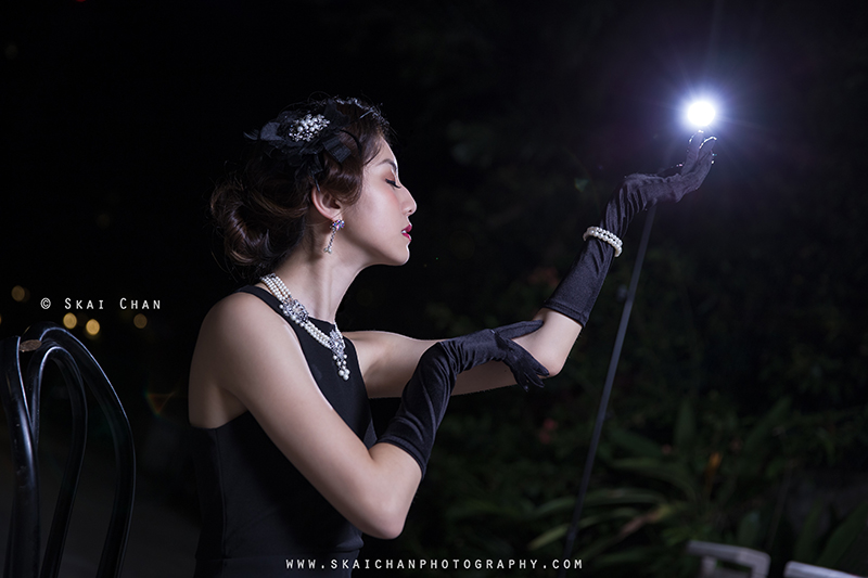 Vintage themed retro style night photoshoot with Hilary at Ann Siang Hill Park (back alley)