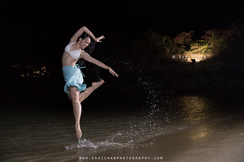Water themed night dance bikini photoshoot with Jasmine Lim at Palawan Beach (Sentosa)