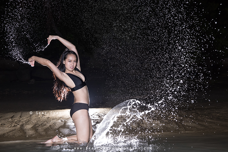 Water themed night dance bikini photoshoot with Jasmine Lim at Palawan Beach (Sentosa)