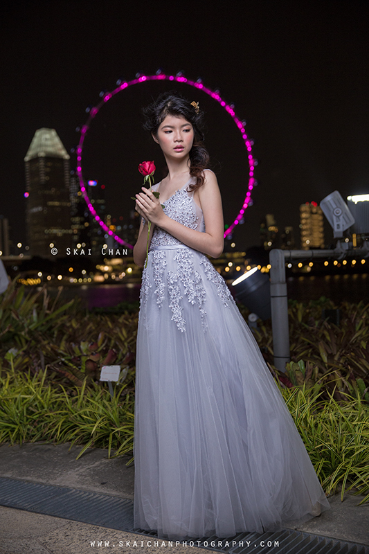 Night bridal photoshoot with Robyn Skye at Gardens by the Bay