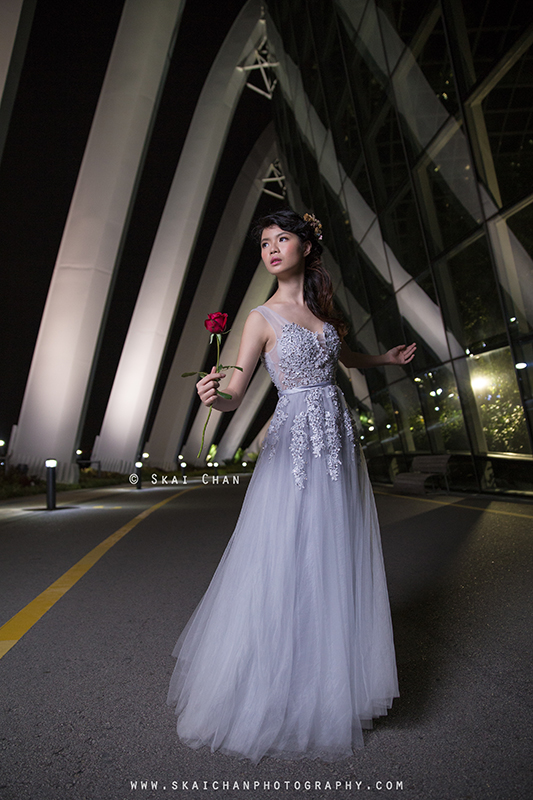 Night bridal photoshoot with Robyn Skye at Gardens by the Bay