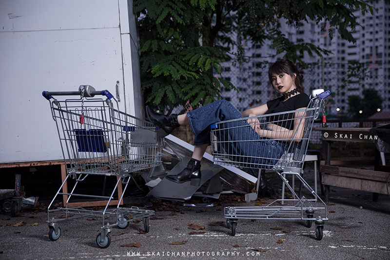 Gothic dark themed night portrait photoshoot with Hilary at Pearl's Hill Terrace