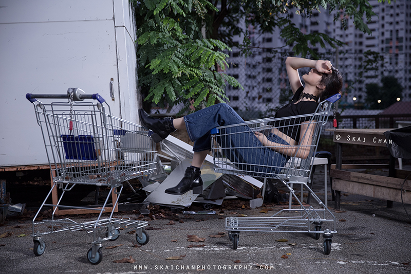 Gothic dark themed night portrait photoshoot with Hilary at Pearl's Hill Terrace