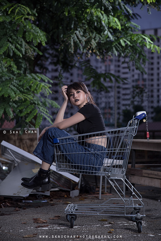 Gothic dark themed night portrait photoshoot with Hilary at Pearl's Hill Terrace