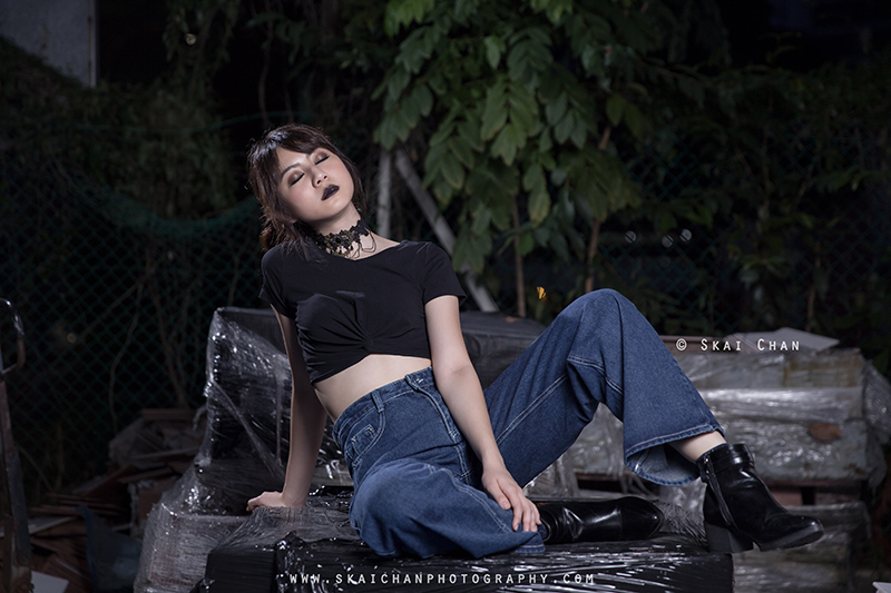 Gothic dark themed night portrait photoshoot with Hilary at Pearl's Hill Terrace