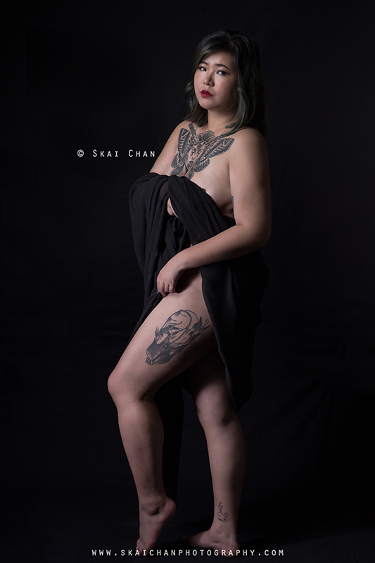 Tattoo art implied nude portrait photoshoot with Isabelle Raphaela Leong at Tanjong Pagar (photography studio)