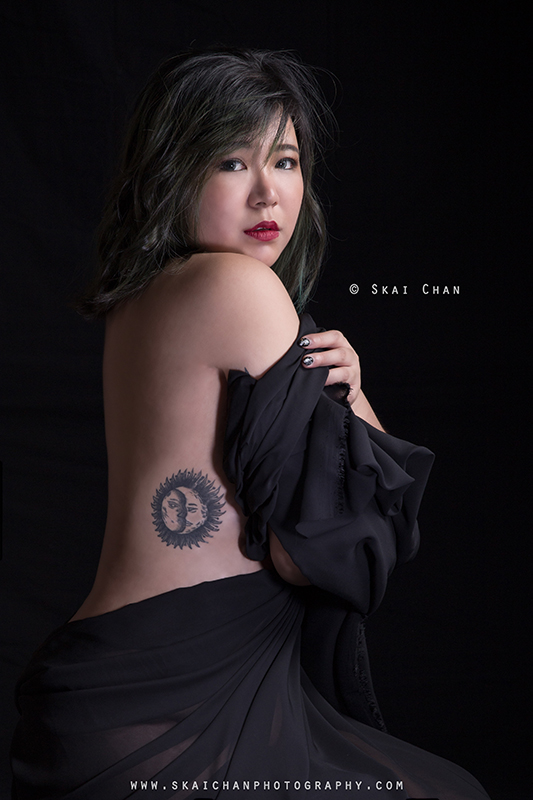 Tattoo art implied nude portrait photoshoot with Isabelle Raphaela Leong at Tanjong Pagar (photography studio)