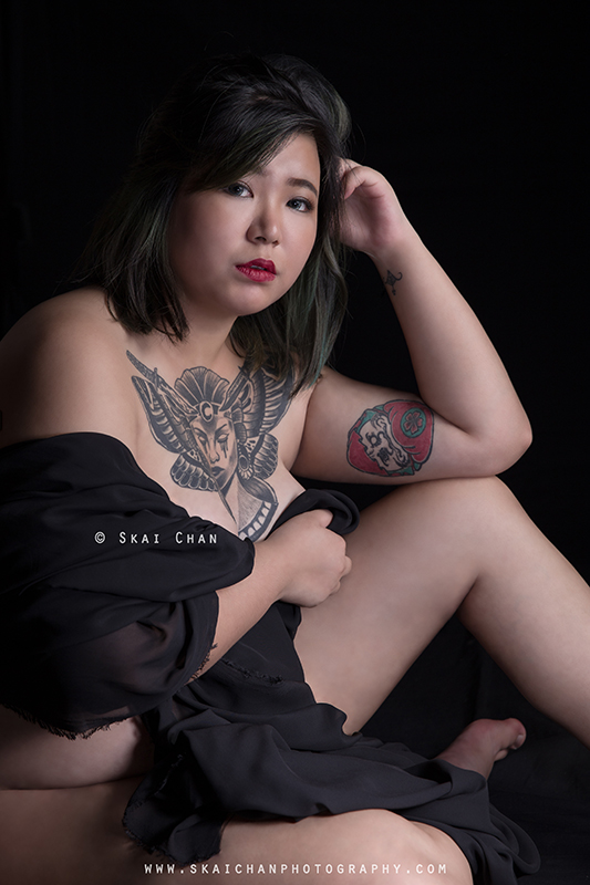 Tattoo art implied nude portrait photoshoot with Isabelle Raphaela Leong at Tanjong Pagar (photography studio)
