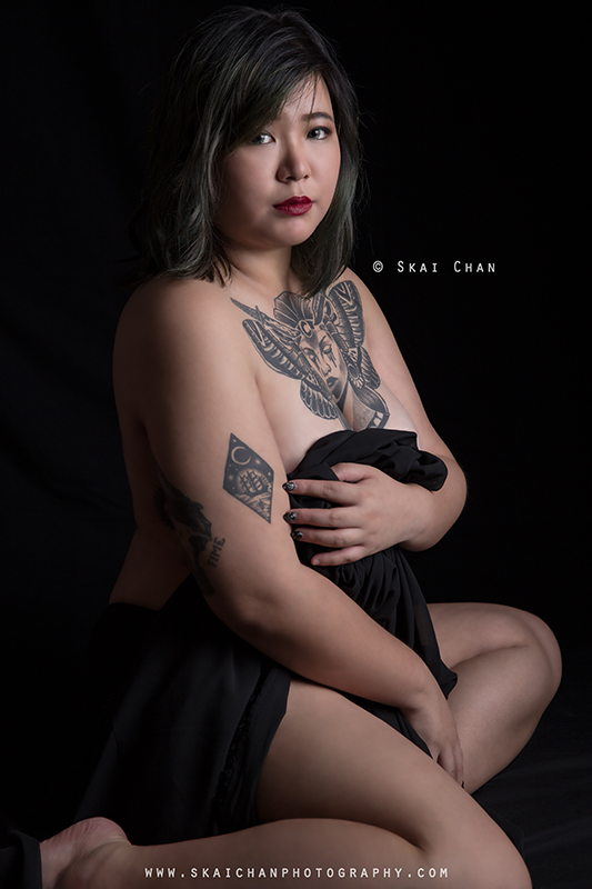 Tattoo art implied nude portrait photoshoot with Isabelle Raphaela Leong at Tanjong Pagar (photography studio)