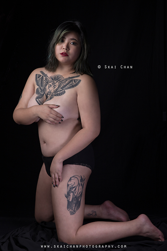Tattoo art implied nude portrait photoshoot with Isabelle Raphaela Leong at Tanjong Pagar (photography studio)