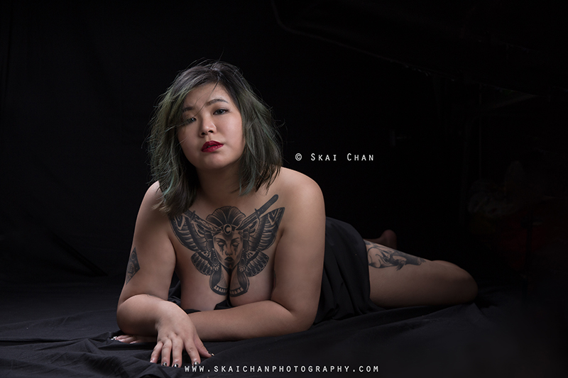 Tattoo art implied nude portrait photoshoot with Isabelle Raphaela Leong at Tanjong Pagar (photography studio)