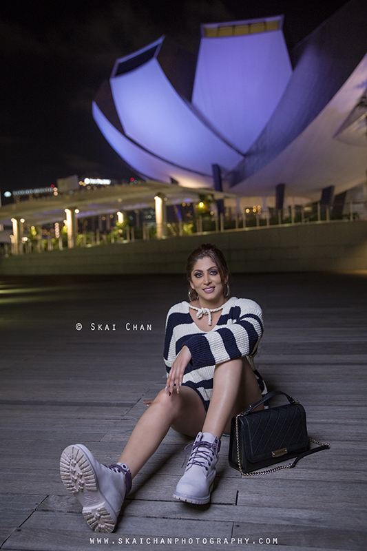 Night fashion photoshoot with Renu at The Shoppes at Marina Bay Sands