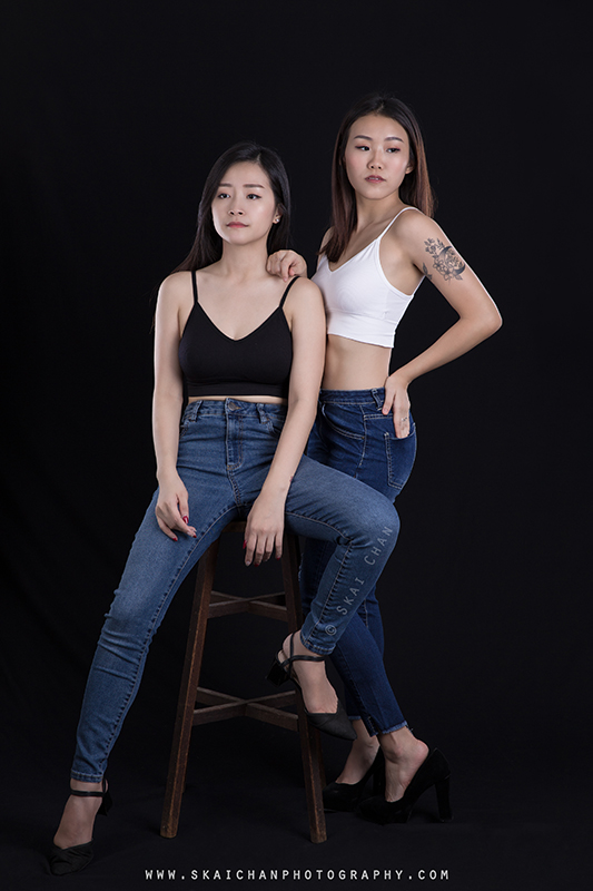 Edgy friends / sisters themed photoshoot with Huiqing and Jasmine Tan at Tanjong Pagar (photography studio)
