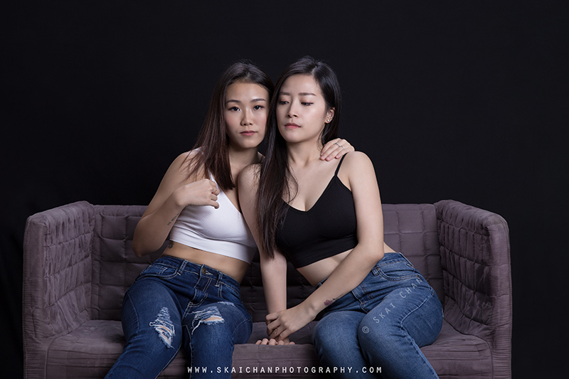 Edgy friends / sisters themed photoshoot with Huiqing and Jasmine Tan at Tanjong Pagar (photography studio)