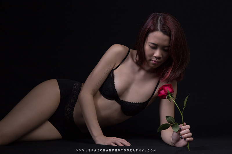 Red rose themed romantic lingerie photoshoot with Cheryl Alicia Chua at Tanjong Pagar (studio)