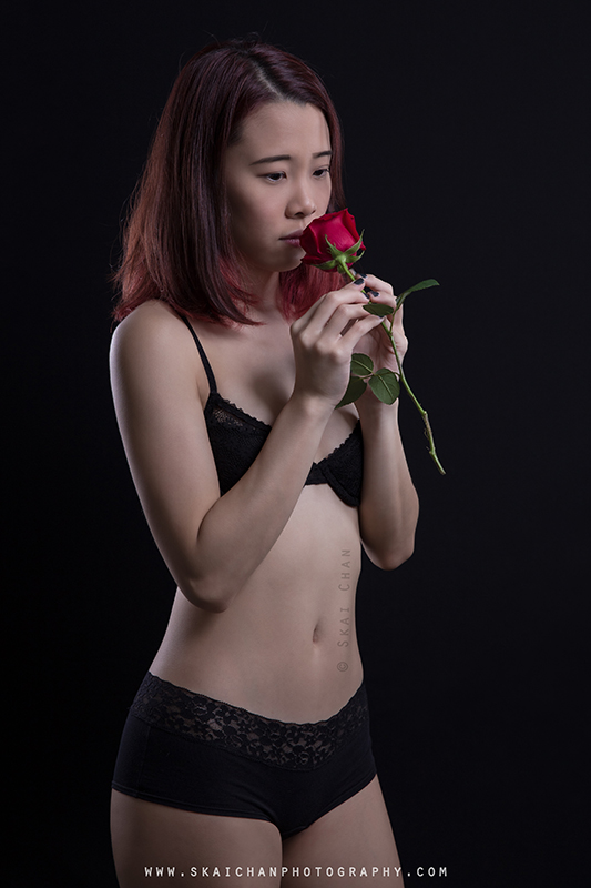 Red rose themed romantic lingerie photoshoot with Cheryl Alicia Chua at Tanjong Pagar (studio)