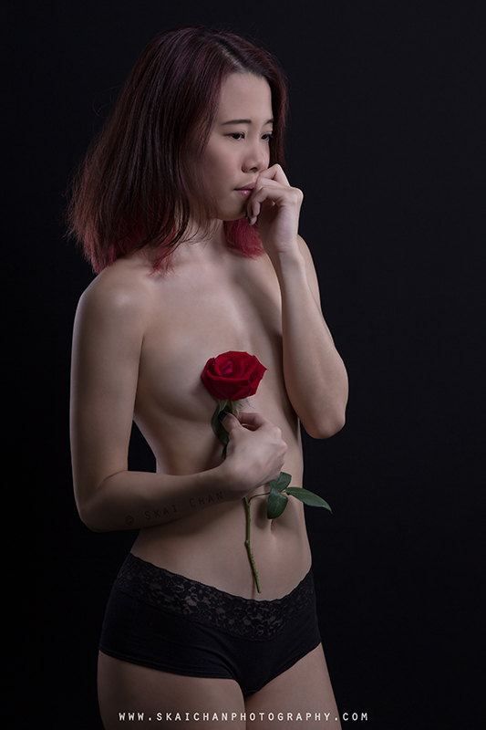 Red rose themed romantic lingerie photoshoot with Cheryl Alicia Chua at Tanjong Pagar (studio)