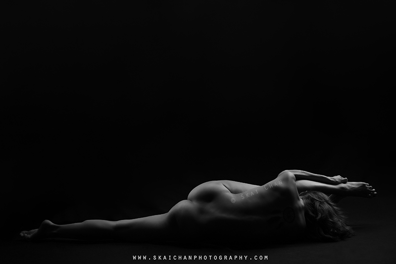 Black and white implied nude art yoga photoshoot with Cheryl Alicia Chua at Tanjong Pagar (photography studio)