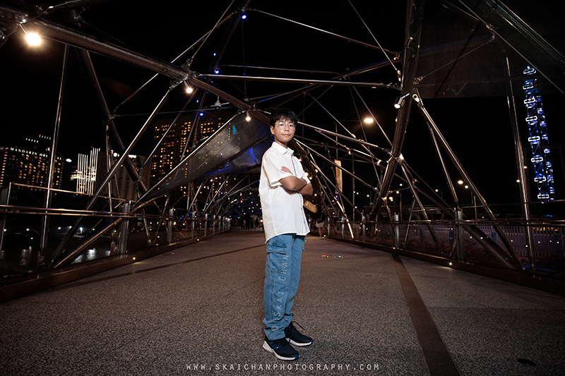 Night outdoor teenager photoshoot with Jevon at Helix Bridge