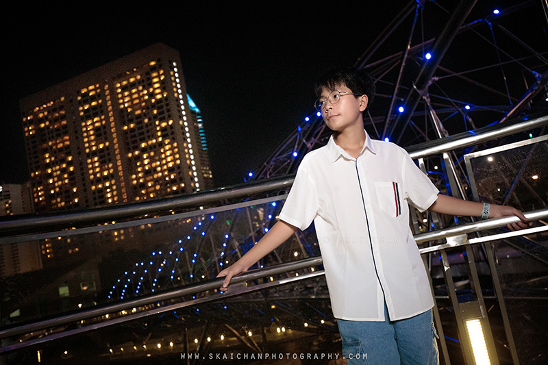 Night outdoor teenager photoshoot with Jevon at Helix Bridge