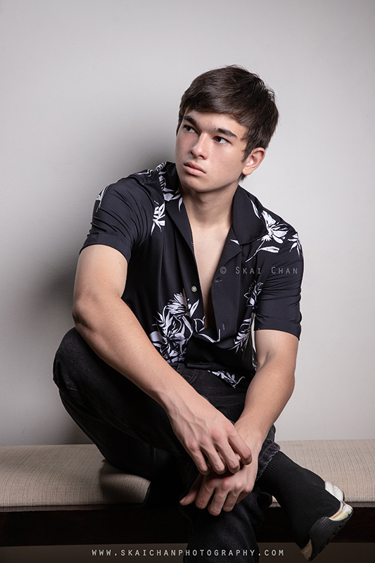 Male Model Headshot photoshoot for modelling portfolio with Oliver Laudi at home