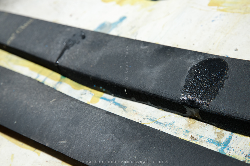 Wet patch and water streaks along the lower black insulation inside the Tengah CCS riser