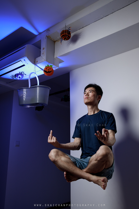Skai floating with eyes open beneath the cooling unit, representing self-improvement and renewed awareness