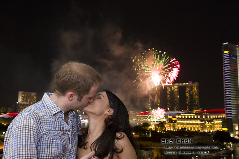 Night fireworks couple photoshoot with Michael & Valerie at Riverwalk Apartments