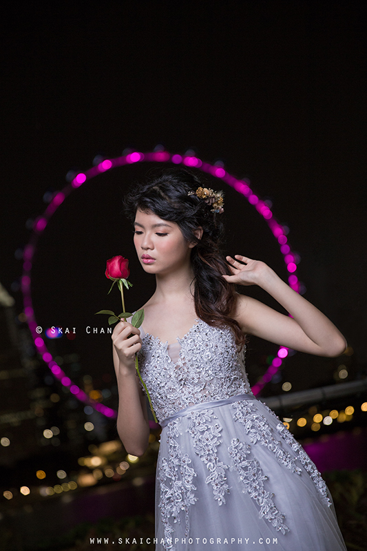 Night bridal photoshoot with Robyn Skye at Gardens by the Bay