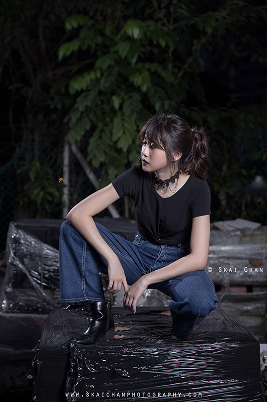 Gothic dark themed night portrait photoshoot with Hilary at Pearl's Hill Terrace