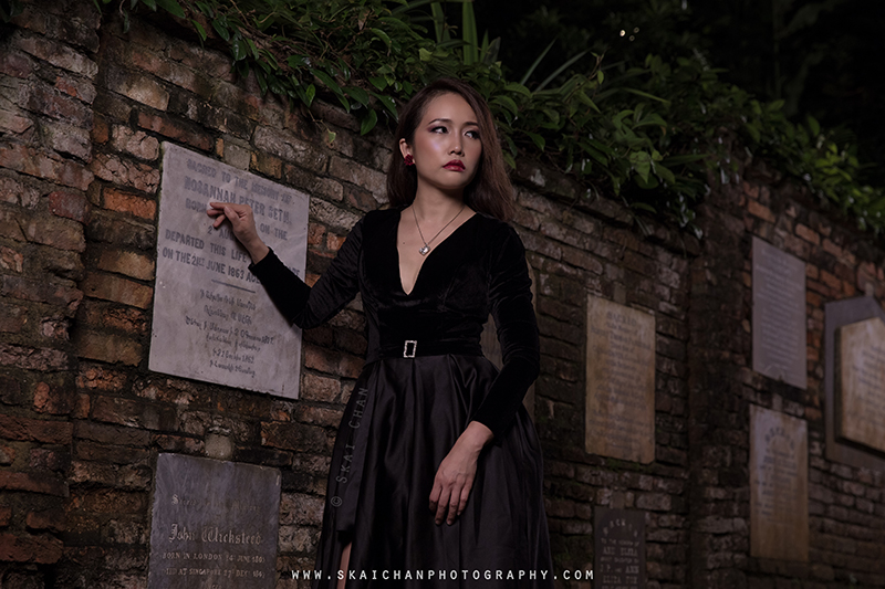 Dark Halloween themed candles photoshoot with Ivy Tan at Fort Canning Park