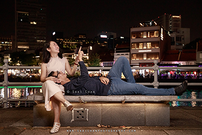 Night Outdoor Couple Photoshoot - Raymond & Serena @ Promenade Boat Quay